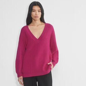Aritzia Babaton Wool Sweater Roger Fuchsia Pink V-Neck Ribbed Knit‎ Minimalist